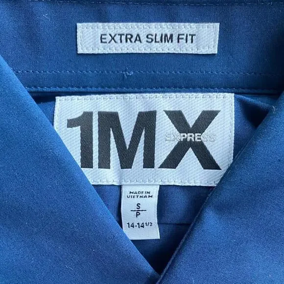 NWT Express 1MX Modern Fit Slim Blue Button Down Shirt Small - Picture 7 of 9